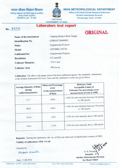 Preview of IMD laboratory test report 8330 for the tipping bucket rain gauge
