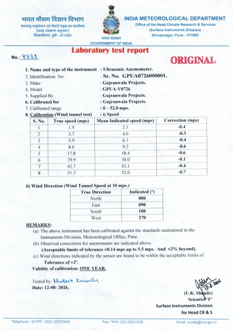 Preview of IMD laboratory test report 8331 for the ultrasonic anemometer